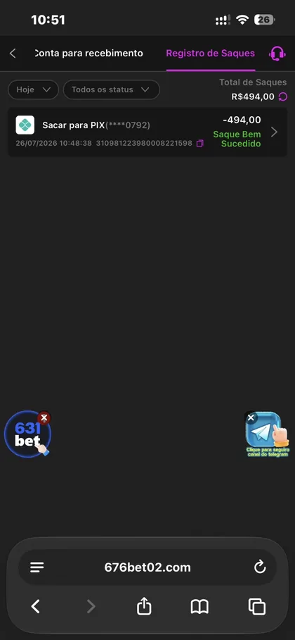 Comprovante de saque 676bet 2