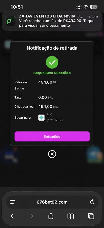 Comprovante de saque 676bet 1