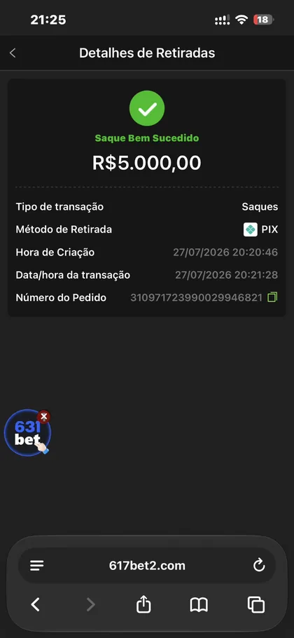 Comprovante de saque 617bet 2